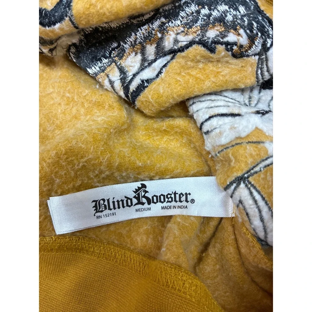 Blind Rooster Mens Mustard Yellow Embroidered Tiger Bamboo Crewneck Sweatshirt M